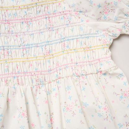Girls Smocked Dress & Scrunchie Set with Floral Print
