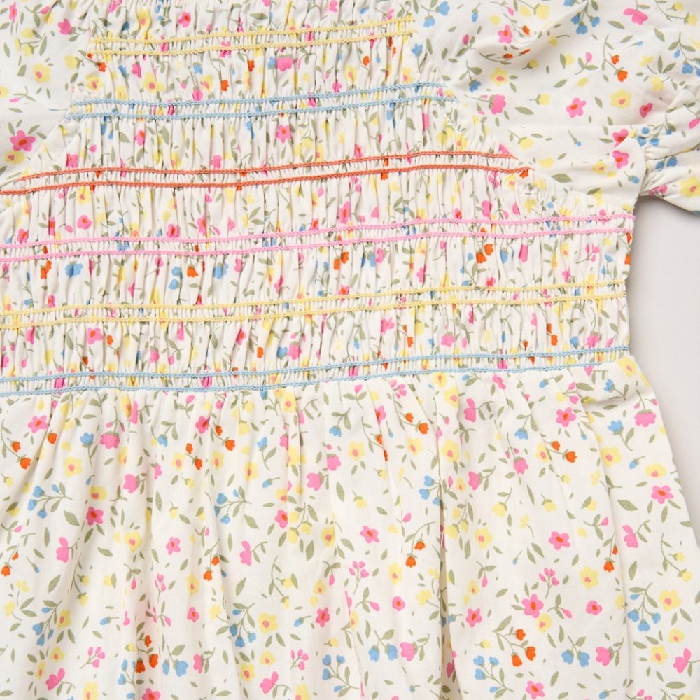 Girls Smocked Dress & Scrunchie Set with Bright Floral Print