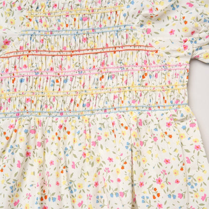 Girls Smocked Dress & Scrunchie Set with Bright Floral Print