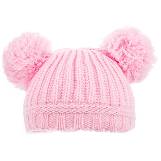 Knitted Hat With Pom Pom's in Pink
