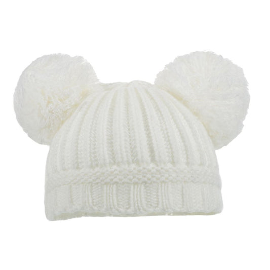 Knitted Hat With Pom Pom's in Cream