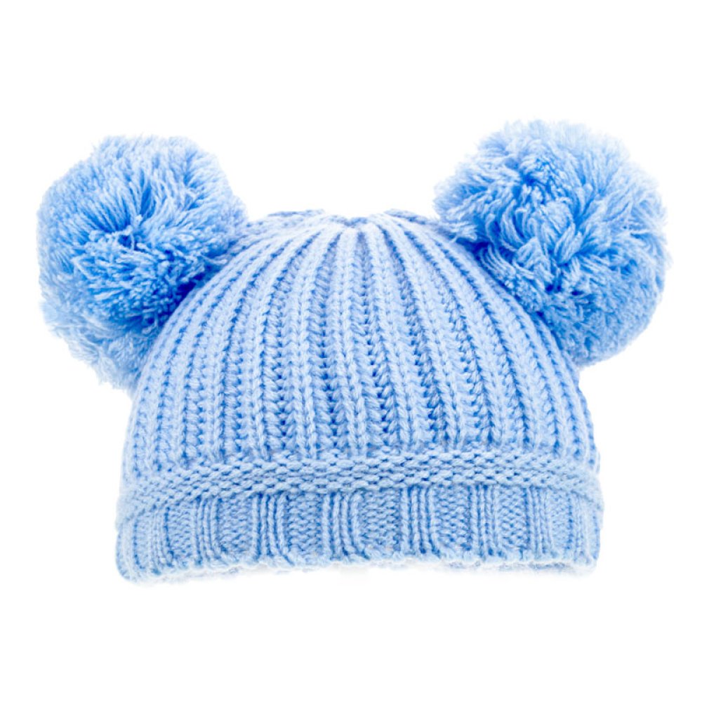 Knitted Hat With Pom Pom's in Sky Blue