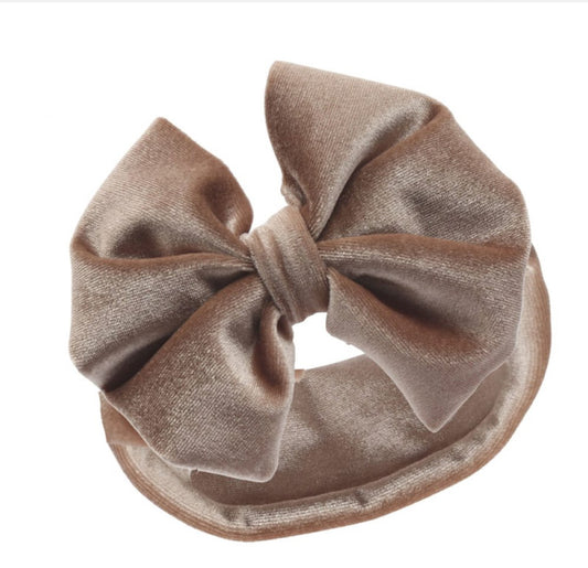 Coffee Velour Headband with Bow