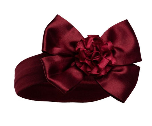 Burgandy Headband with Bow and Flower