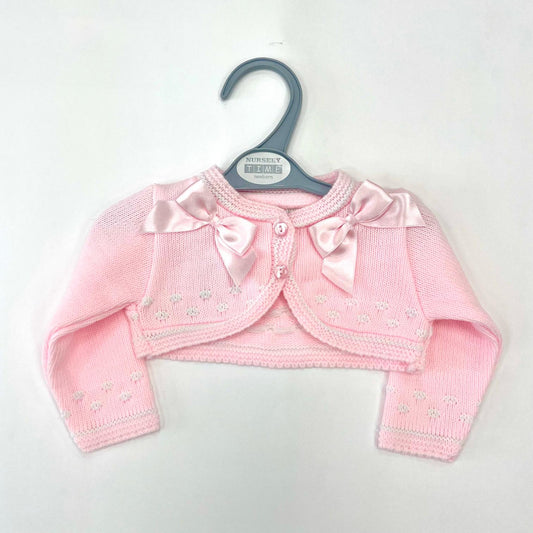 Pink Double Bow Bolero with White Trim