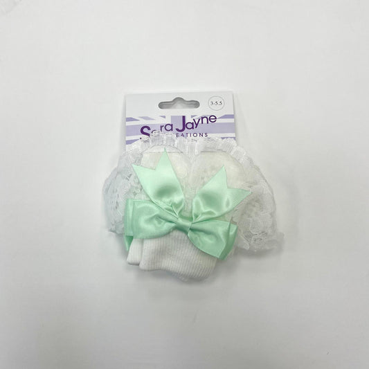 Sara Jayne White Lace Sock with Green Bow