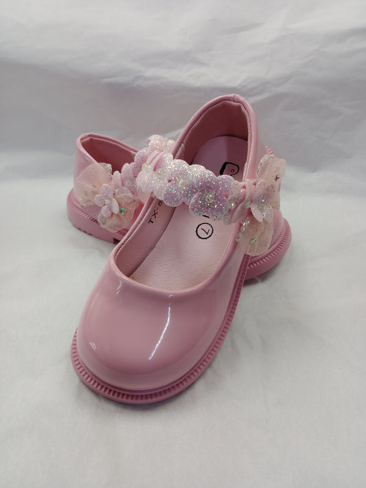 Pink Patent Shoe with Flower Strap