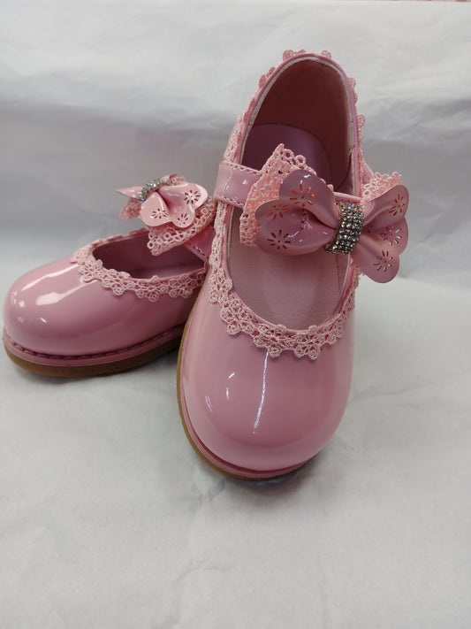 Pink Patent Shoe with Bow Strap