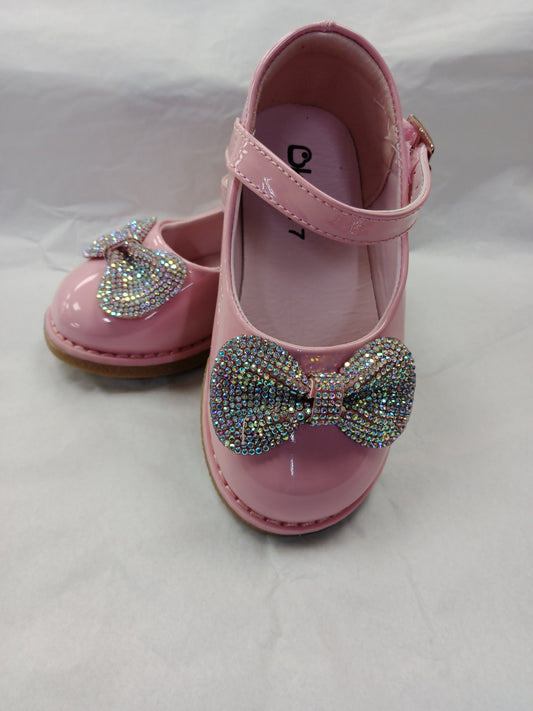Pink Patent Shoe with Diamante Bow