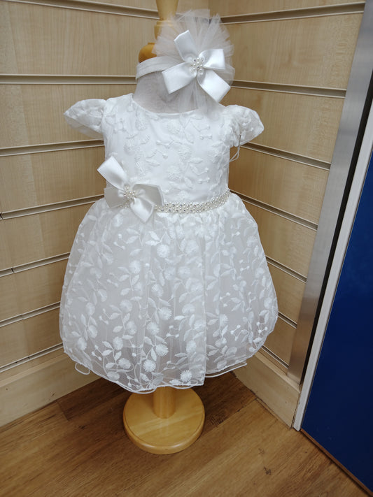 White Floral Lace Christening Gown