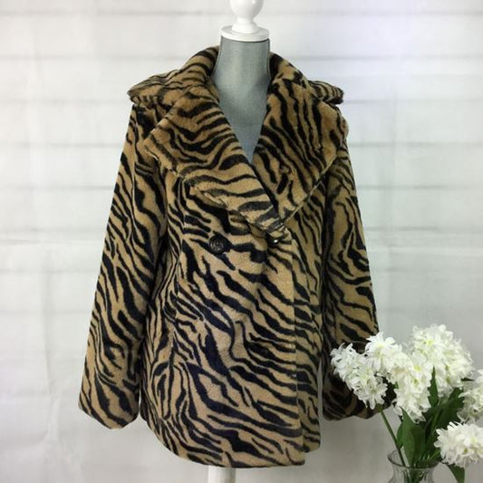 Zebra Black and Brown Faux Fur Coat 1905308