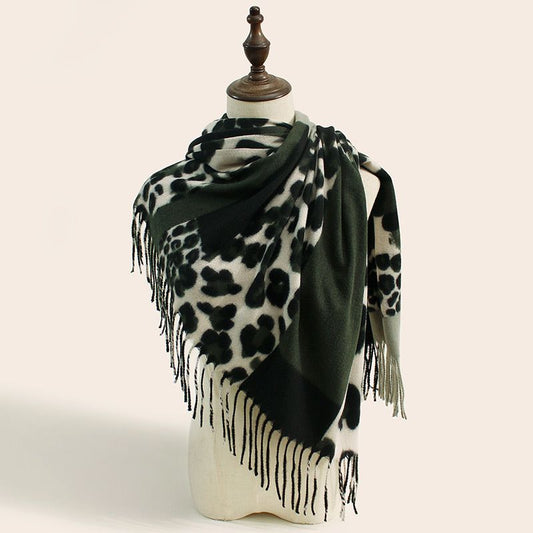 Leopard Print Block Scarf in Green