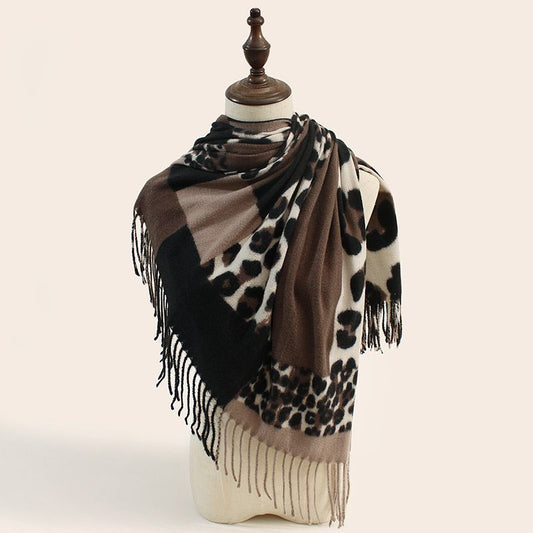 Leopard Print Block Scarf in Brown