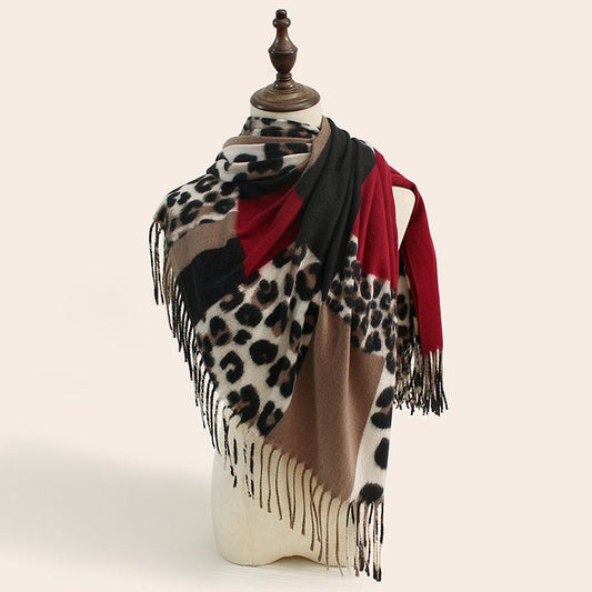 Leopard Print Block Scarf in Burgundy