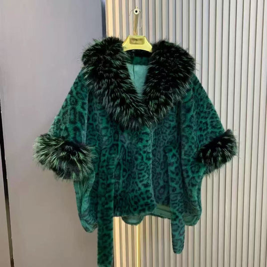 Luxurious Leopard Fur Coat in Green