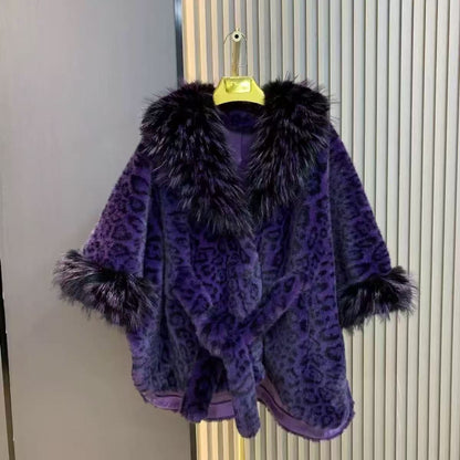 Luxurious Leopard Fur Coat in Purple