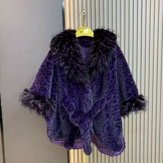 Luxurious Leopard Fur Coat in Purple