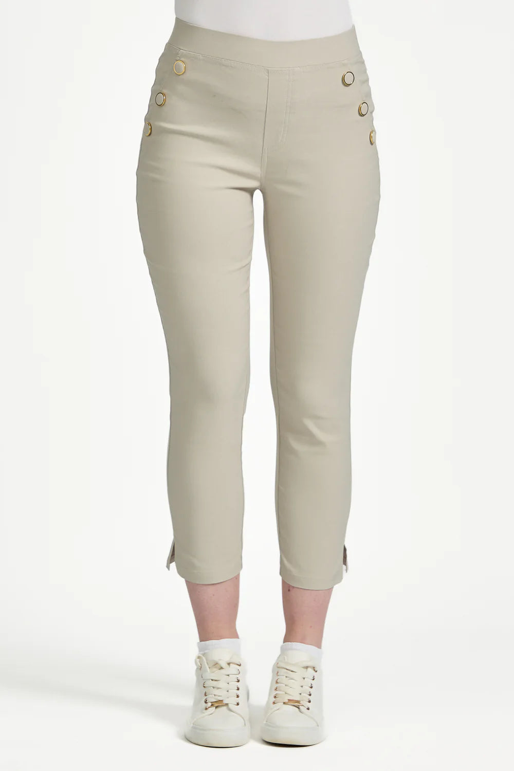 Ladies Button Detail Bengaline Trouser in Stone