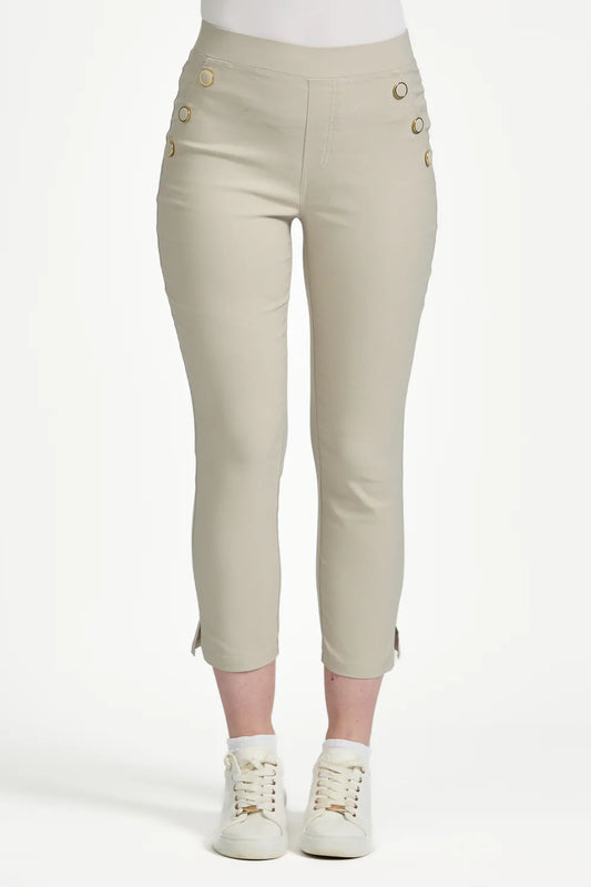 Ladies Button Detail Bengaline Trouser in Stone
