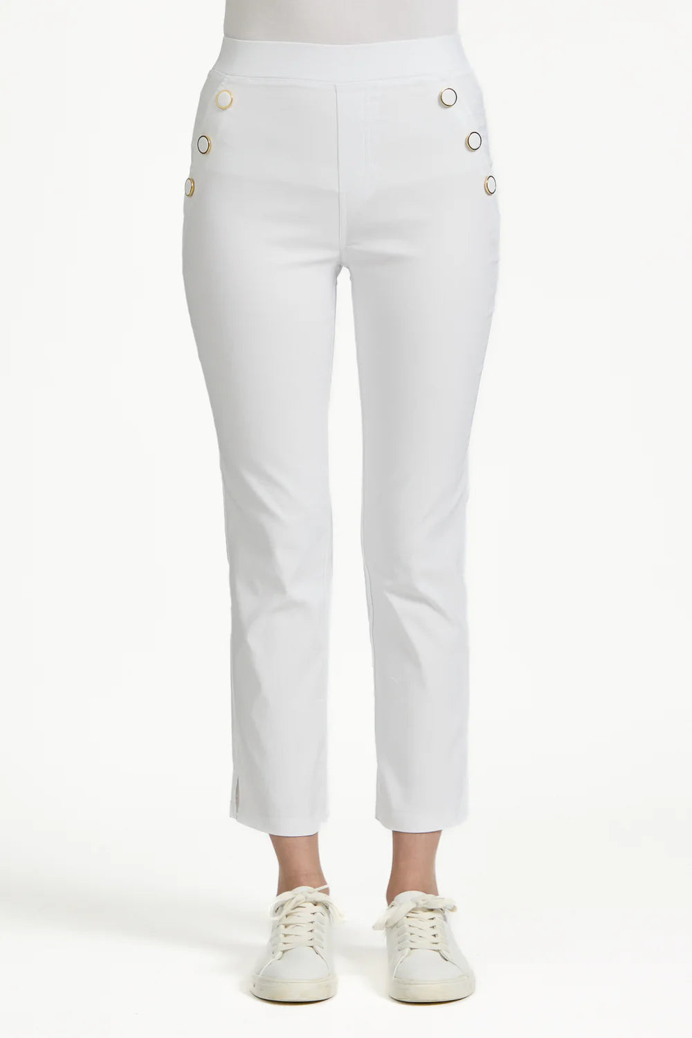 Ladies Button Detail Bengaline Trouser in White