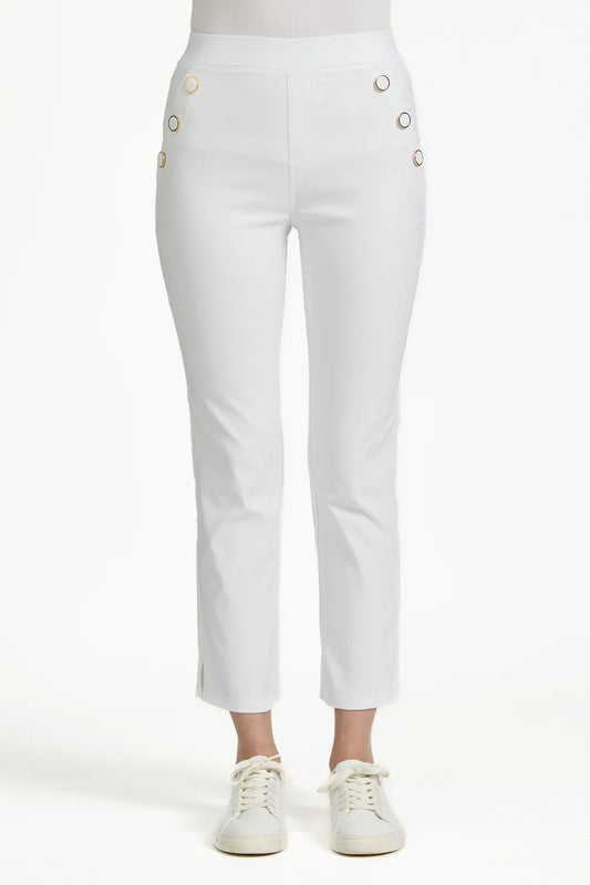 Ladies Button Detail Bengaline Trouser in White