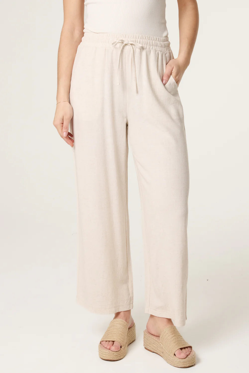 Linen Look Drawstring Pants