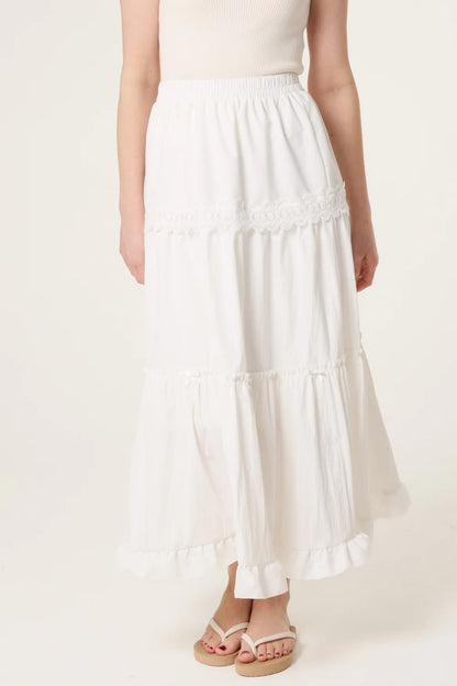 White Lace and Bow Trim Tiered Skirt