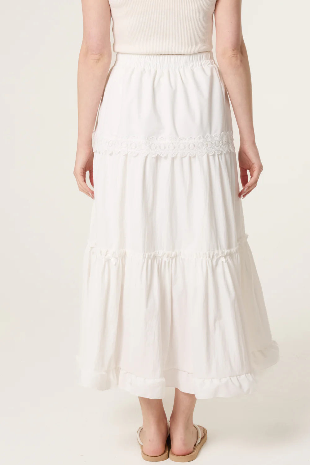 White Lace and Bow Trim Tiered Skirt