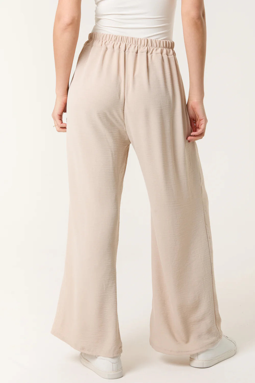 Beige Drawstring Viscose Crepe Trousers