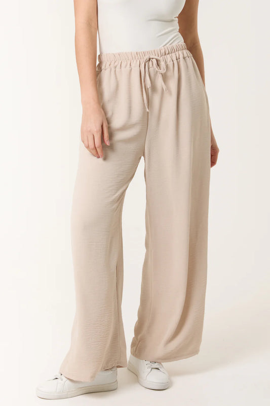 Beige Drawstring Viscose Crepe Trousers