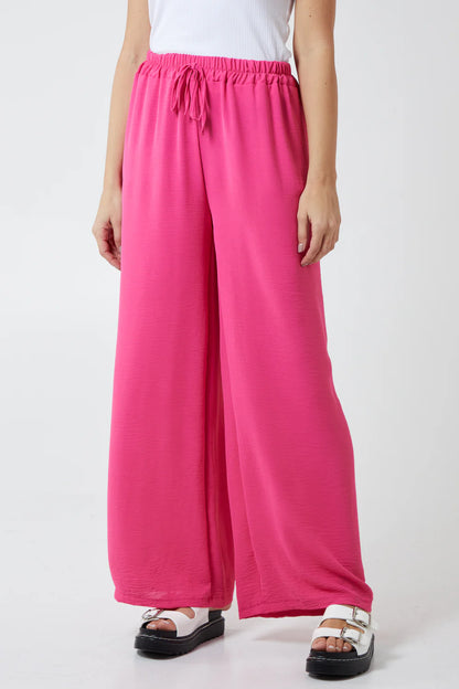 Hot Pink Drawstring Viscose Crepe Trousers