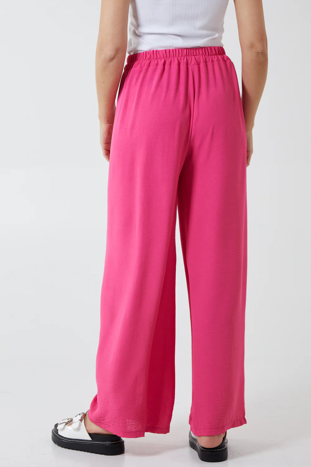 Hot Pink Drawstring Viscose Crepe Trousers