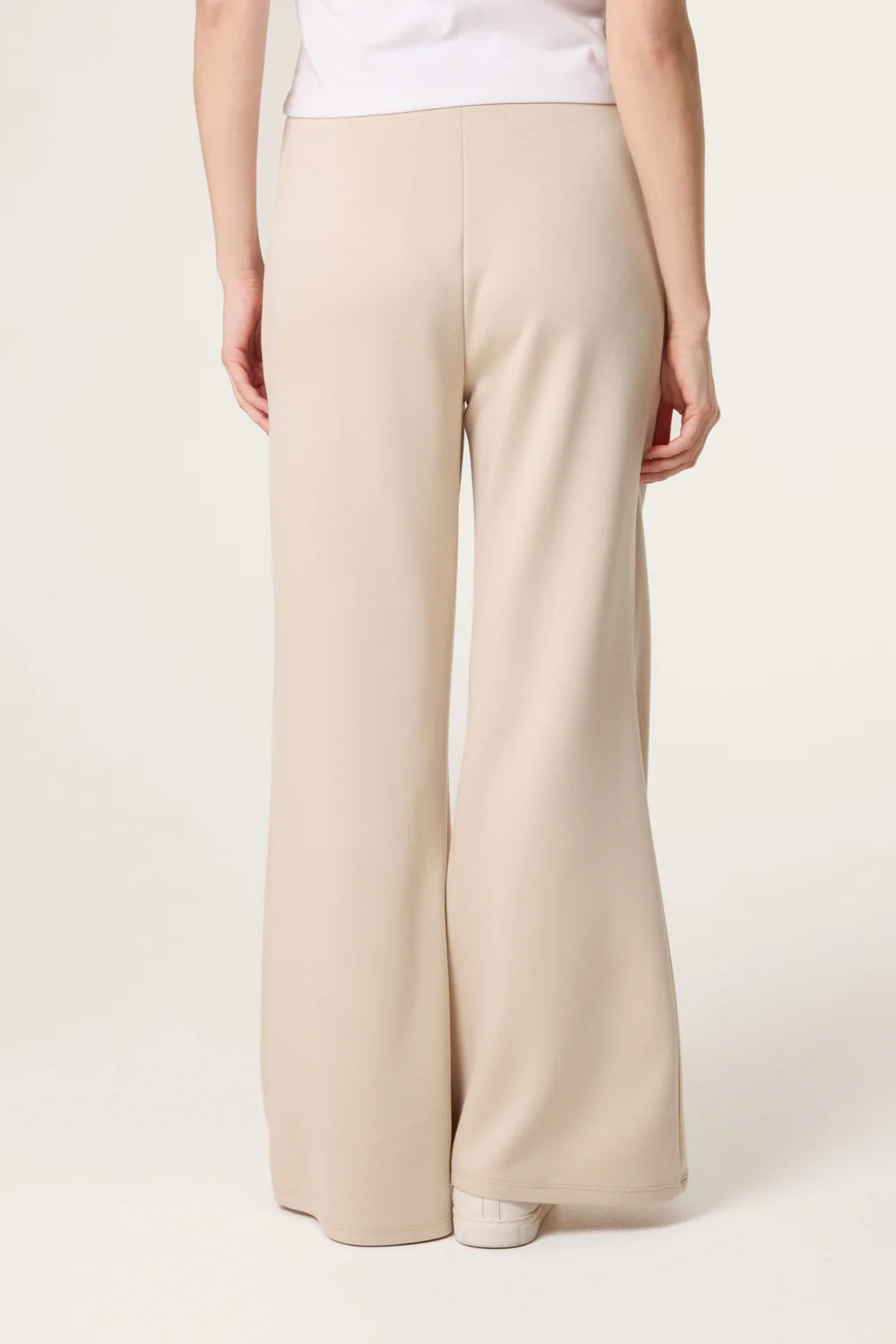 Beige Drawstring Front Crease Flares