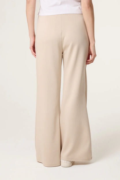 Beige Drawstring Front Crease Flares