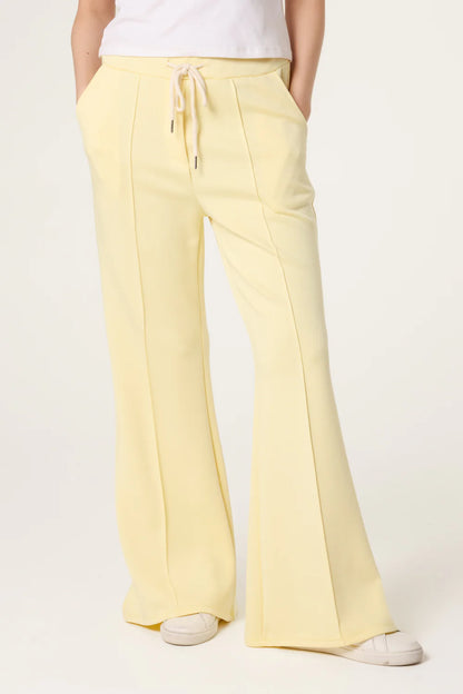 Drawstring Front Crease Flares in Lemon