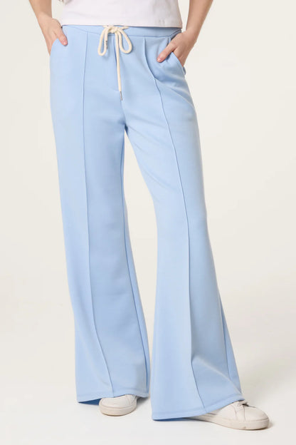 Drawstring Front Crease Flares in Light Blue