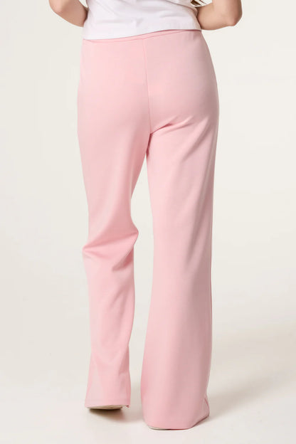 Pink Drawstring Front Crease Flares