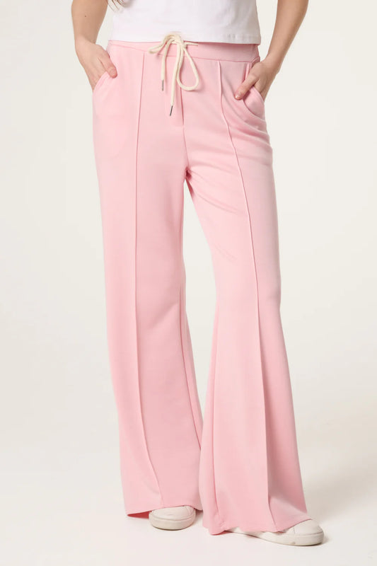 Pink Drawstring Front Crease Flares