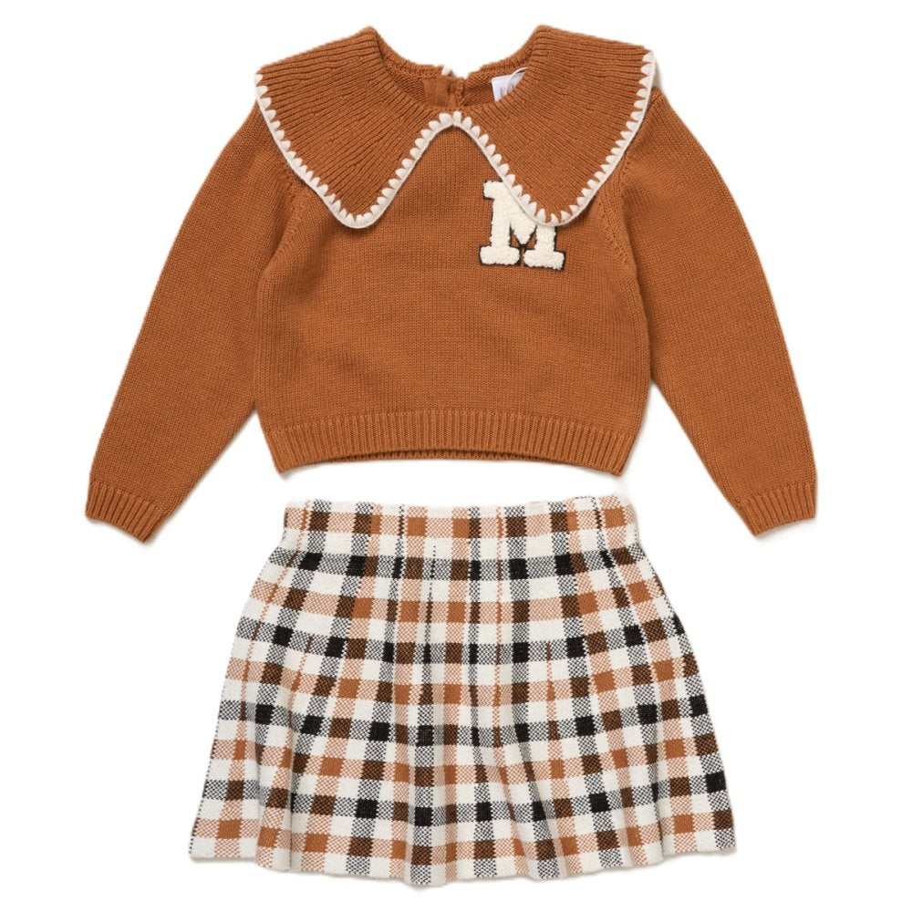 Girls Knitted Jumper and Skirt Outfit in Camel
