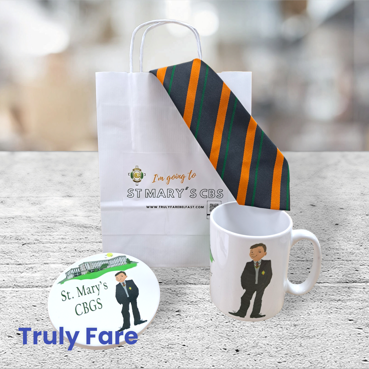 St Mary's coaster, tie, cup and gift bag set