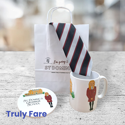 St Dominic's coaster, tie, cup and gift bag set
