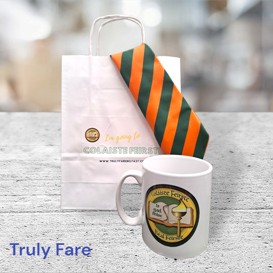 Colaiste Feirste tie, cup and gift bag set