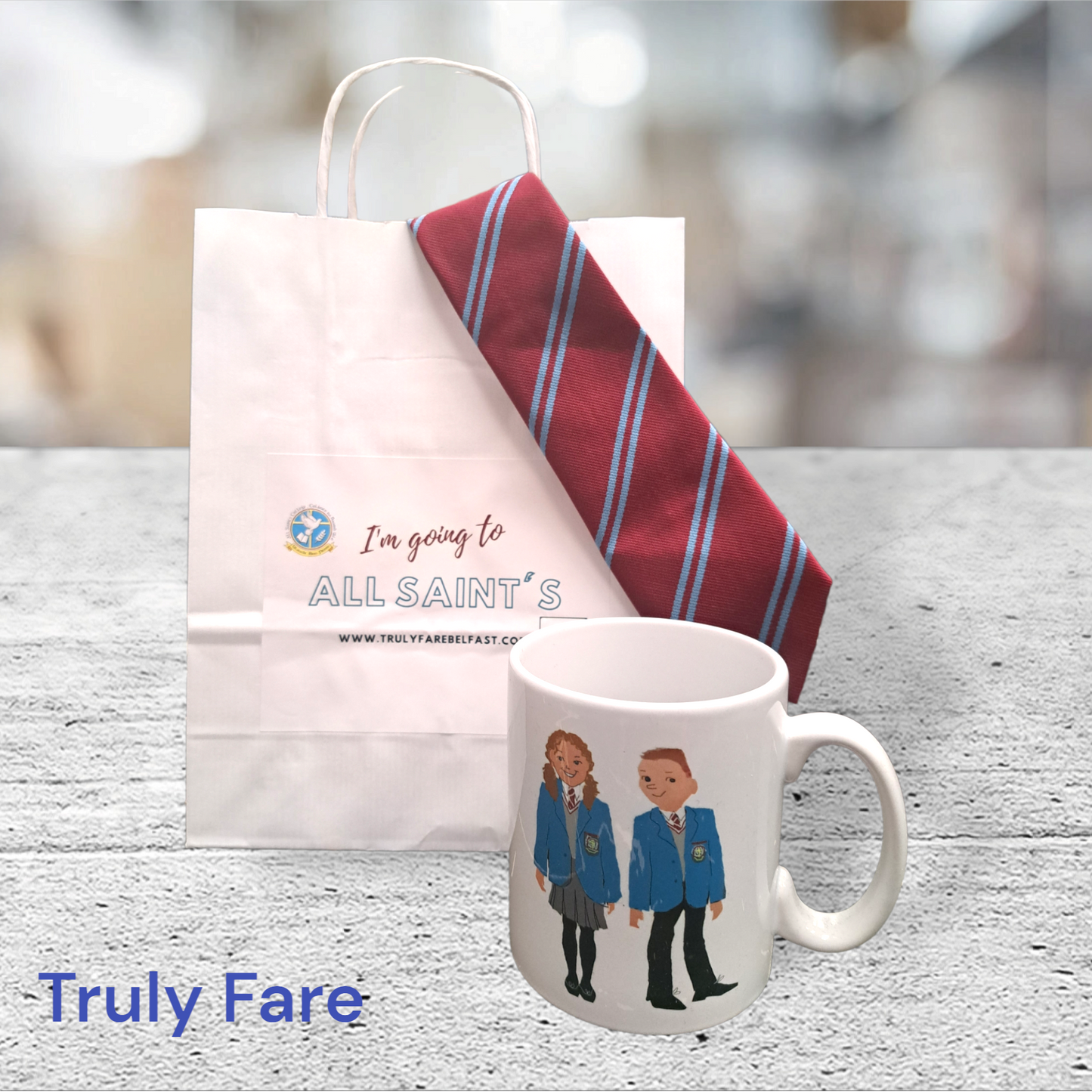 All Saint's tie, cup and gift bag set