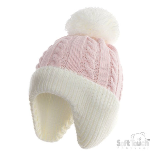 Knitted Hat With Pom Pom in Pink