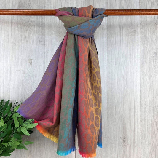 Purple Fine Winter Scarf With Coloured Panel Design