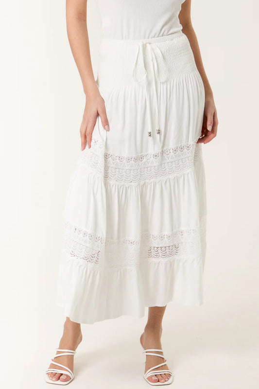 White Lace Tiered Beaded Skirt