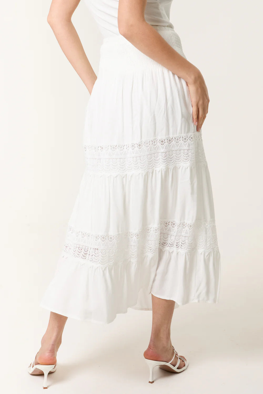 White Lace Tiered Beaded Skirt