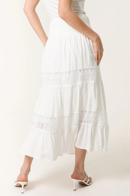 White Lace Tiered Beaded Skirt