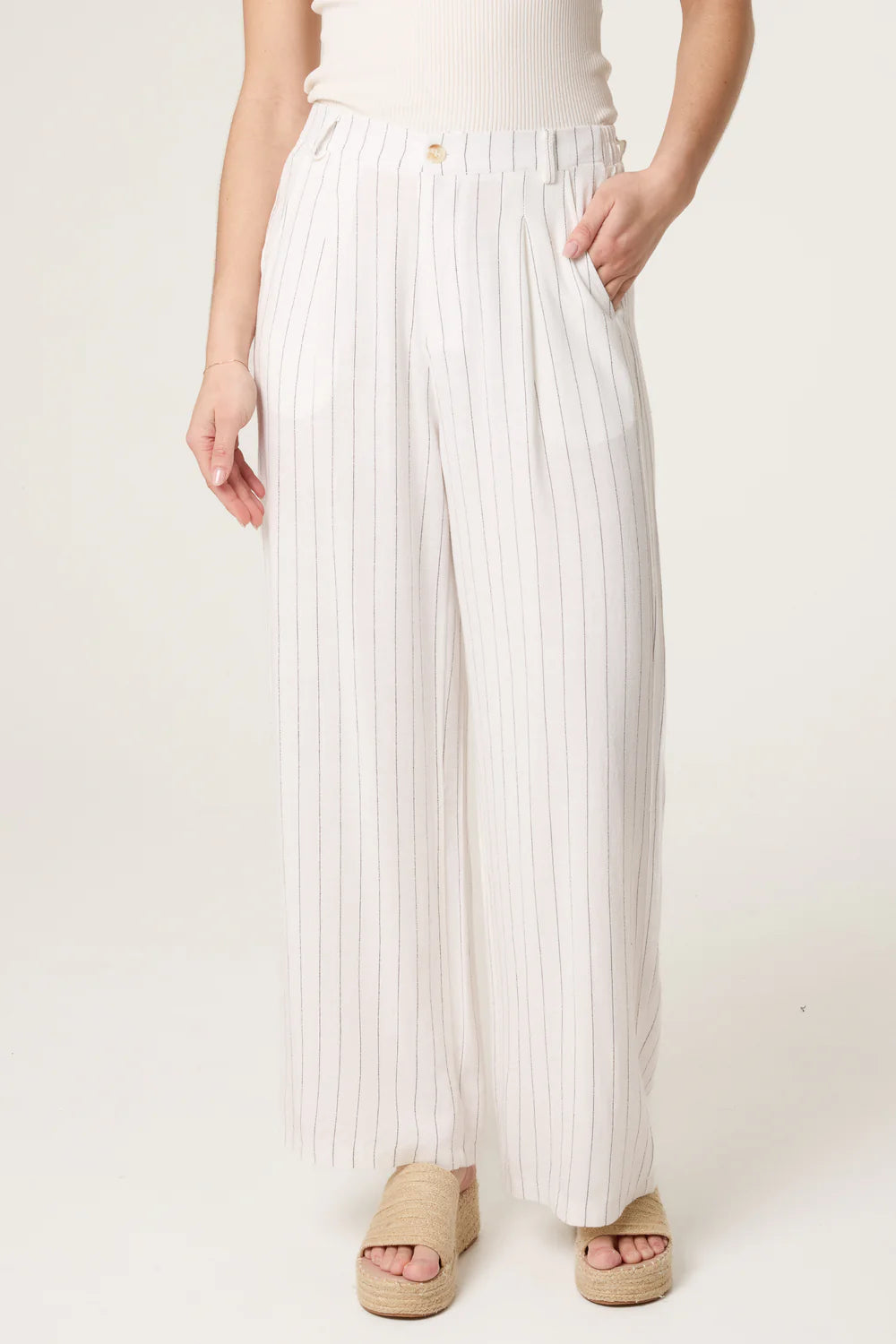 White Striped Linen Trousers