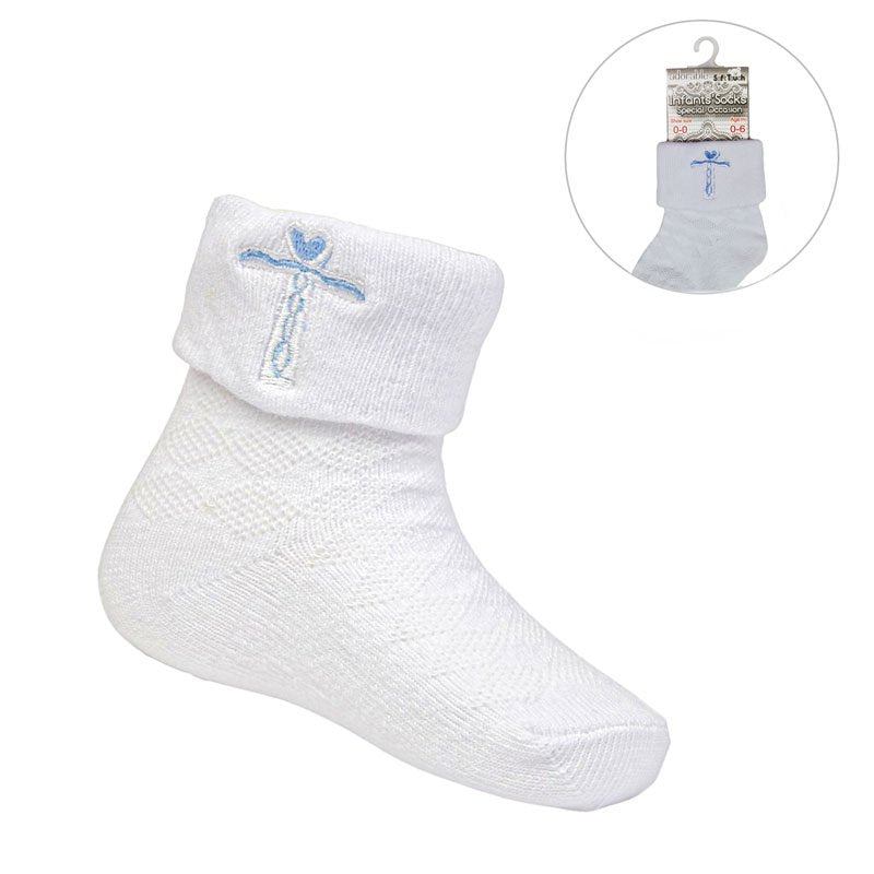 White/Blue Cross Emb Socks